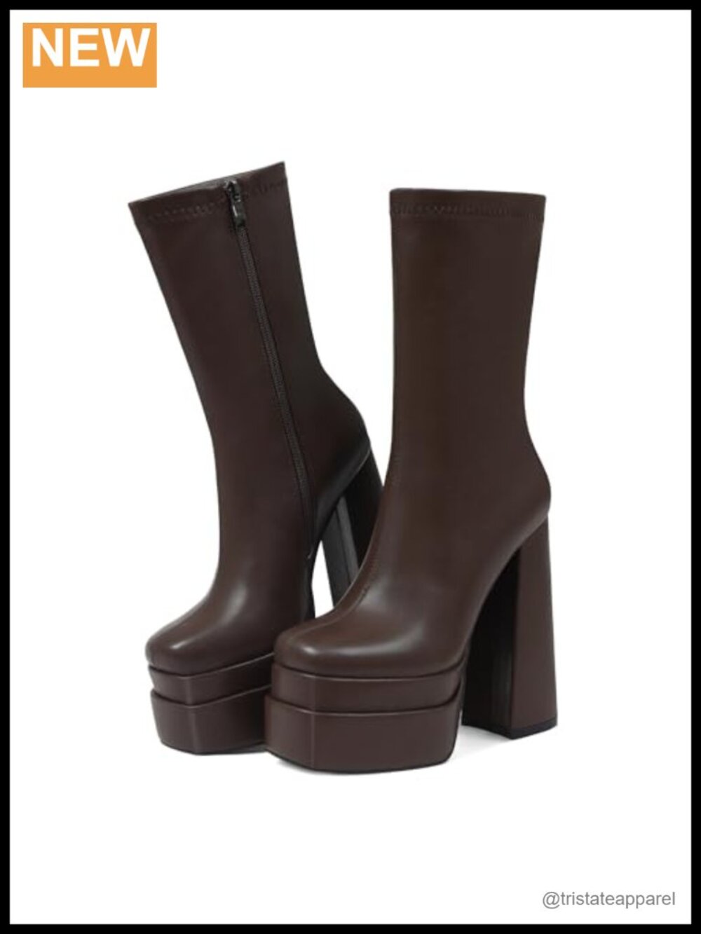 Chunky Knee High Platform Boots Womens High Heel Square Toe Side Zip